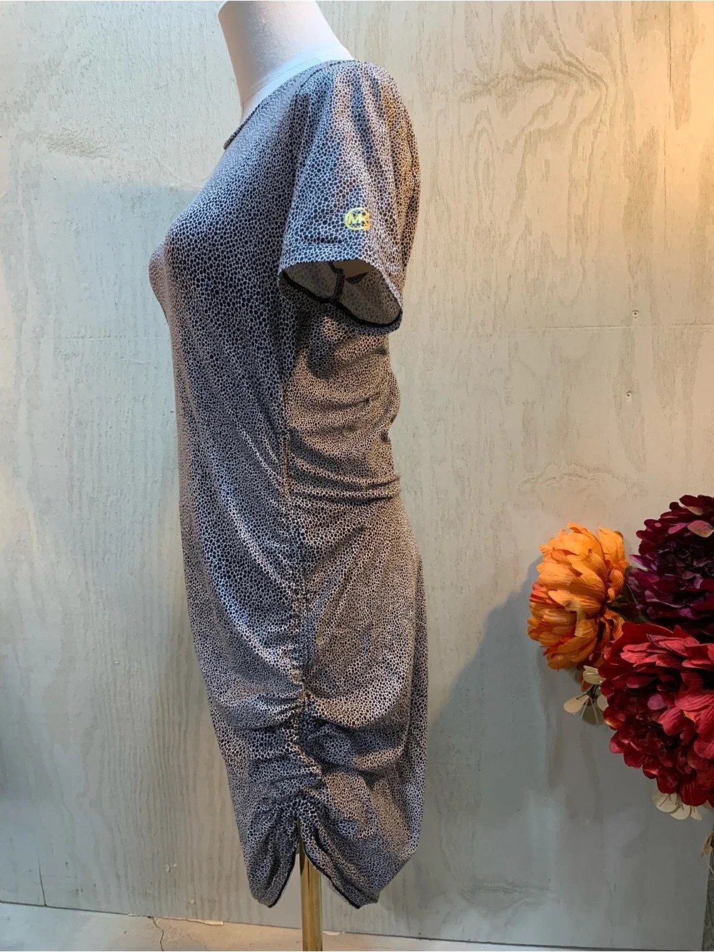 Michael Kors Gray Speckled Short Sleeve Midi Dress